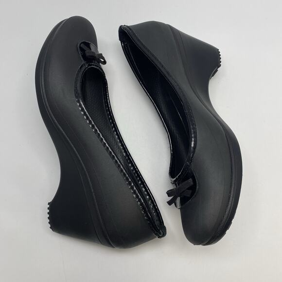 Crocs LYDIA Black Pumps 3" Wedge Heel Women's US 8 Platform Shoes Accent Bow - Picture 6 of 11